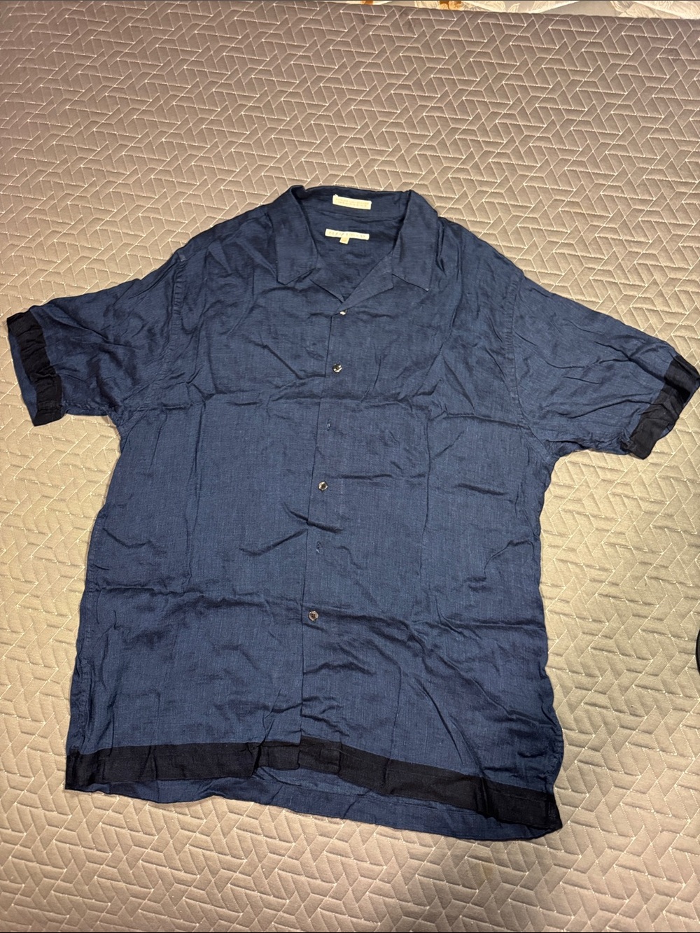 Perry Ellis Navy Blue Short-Sleeve Button-Down Shirt